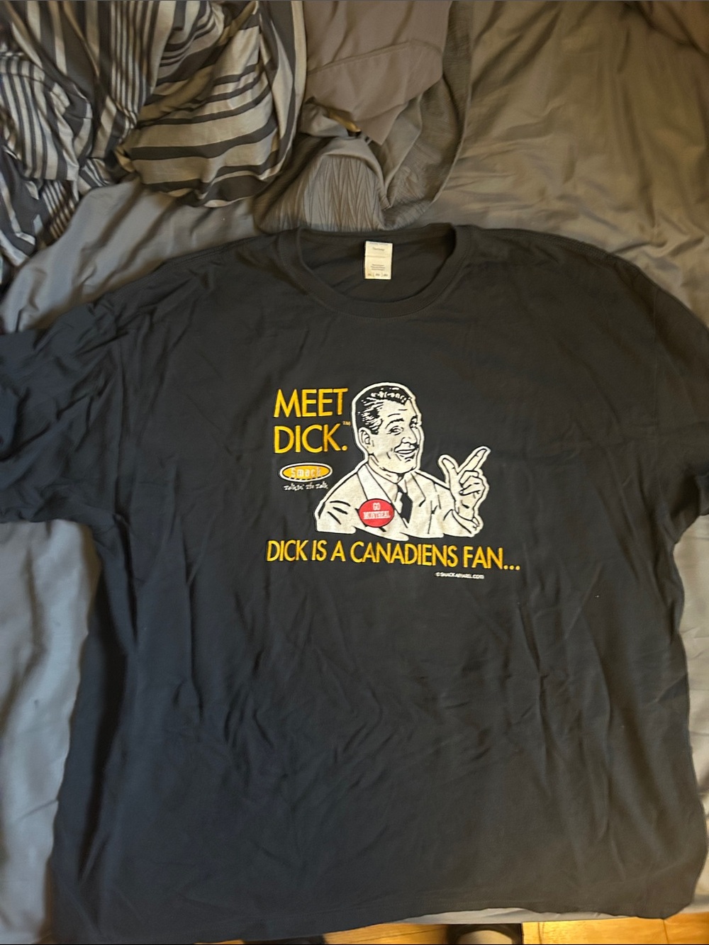 Gildan Black 'Meet Dick' Vintage Style Graphic Tee with Yellow Print